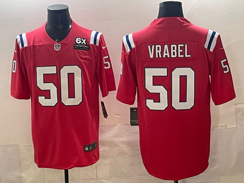 Men 2026 New England Patriots #50 Vrabel Red Limited Nike NFL Jersey style 01